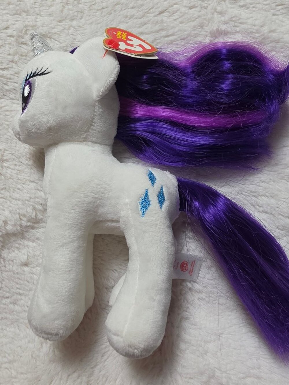 Ty Beanie Babies My Little Pony Rarity White Unicorn 2014 Hasbro 8" Plush